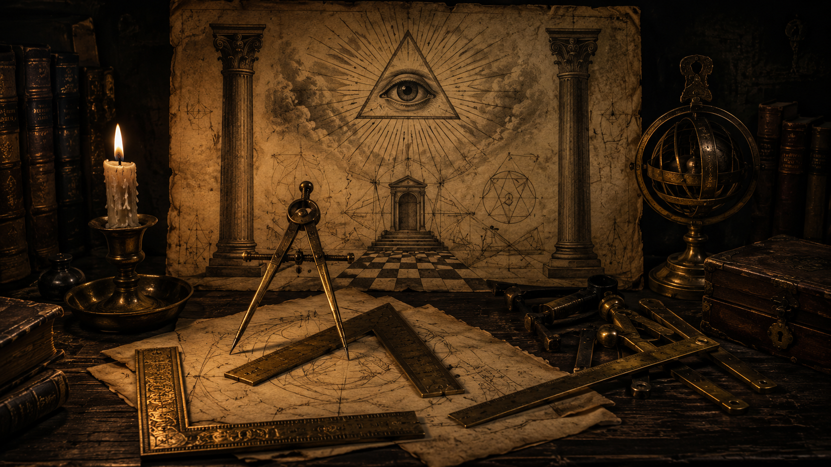 A scholar's mysterious, candlelit study