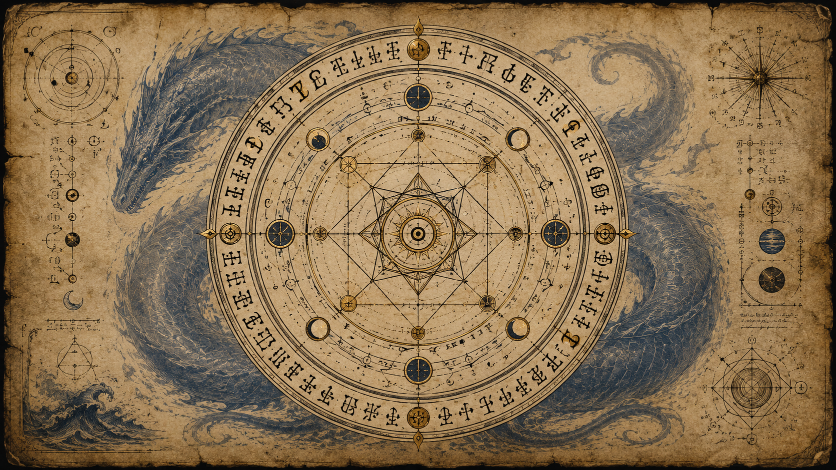 Ancient sigil and sea serpent diagram