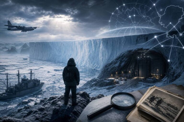 Explore the origins of Antarctica conspiracy theories, from the ice wall and hidden bases to Operation Highjump, and