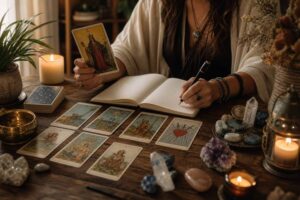 Learn how tarot readers balance traditional card meanings with personal and cultural context, using focused questions and journaling