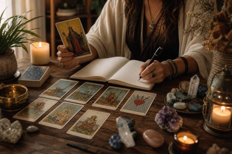 Learn how tarot readers balance traditional card meanings with personal and cultural context, using focused questions and journaling